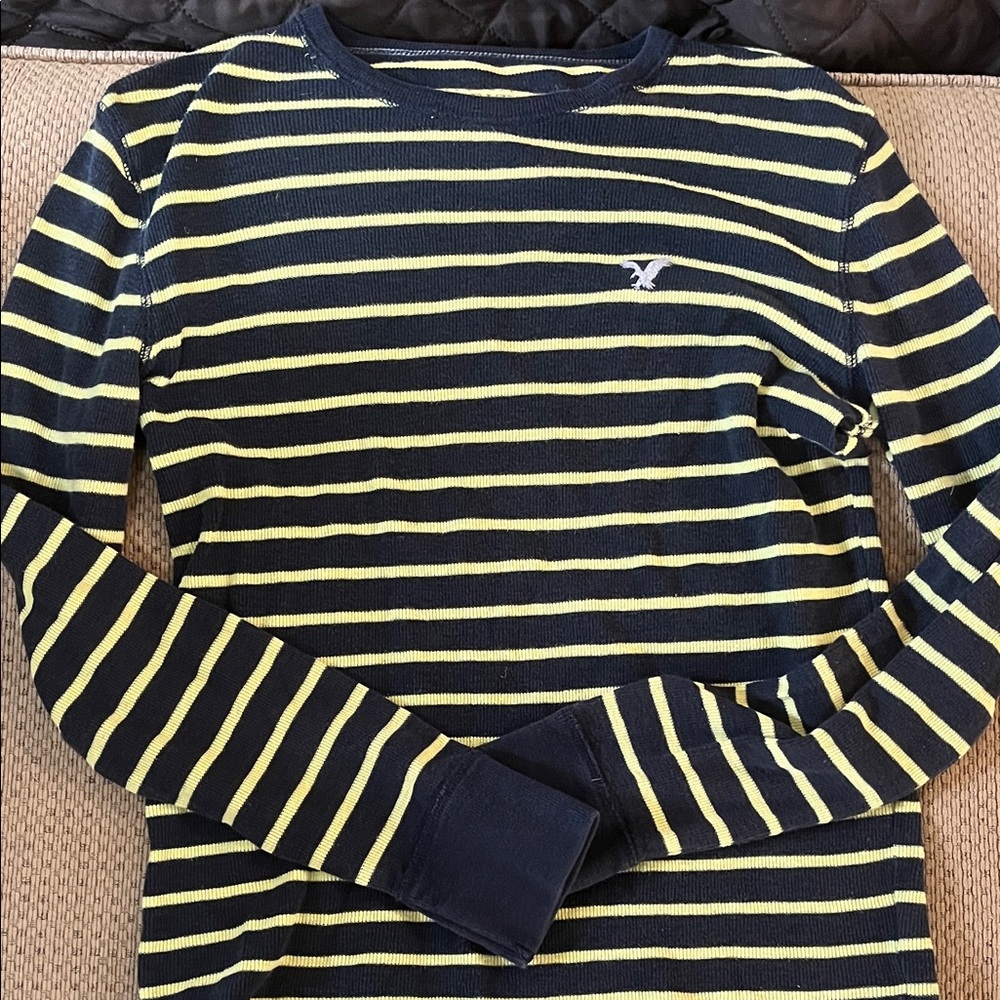 Hollister Navy and Yellow Striped Top